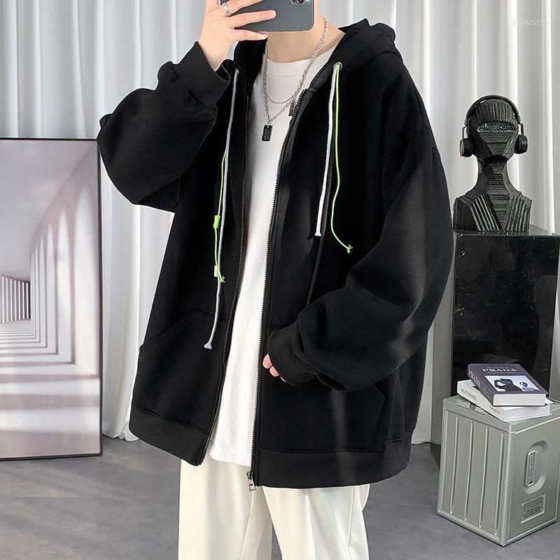 

Men' Hoodies Autumn Men' Casual Zipper Design Hood Hoodie Solid Color Long-sleeved Cardigan Hooded Coat -3XL, Black