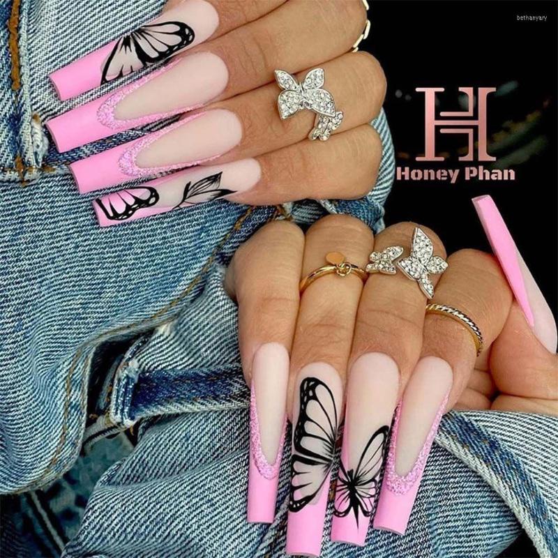 

False Nails 24pcs/Set Ballet Wearable Fake Fashion Full Cover High Quality Square Head Nail Extension