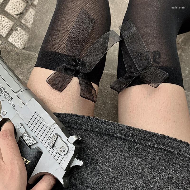 

Women Socks Summer Thin Korean Cute Bow Fishnet Stockings Sexy Lace Large Mesh Over The Knee, Calf socks black