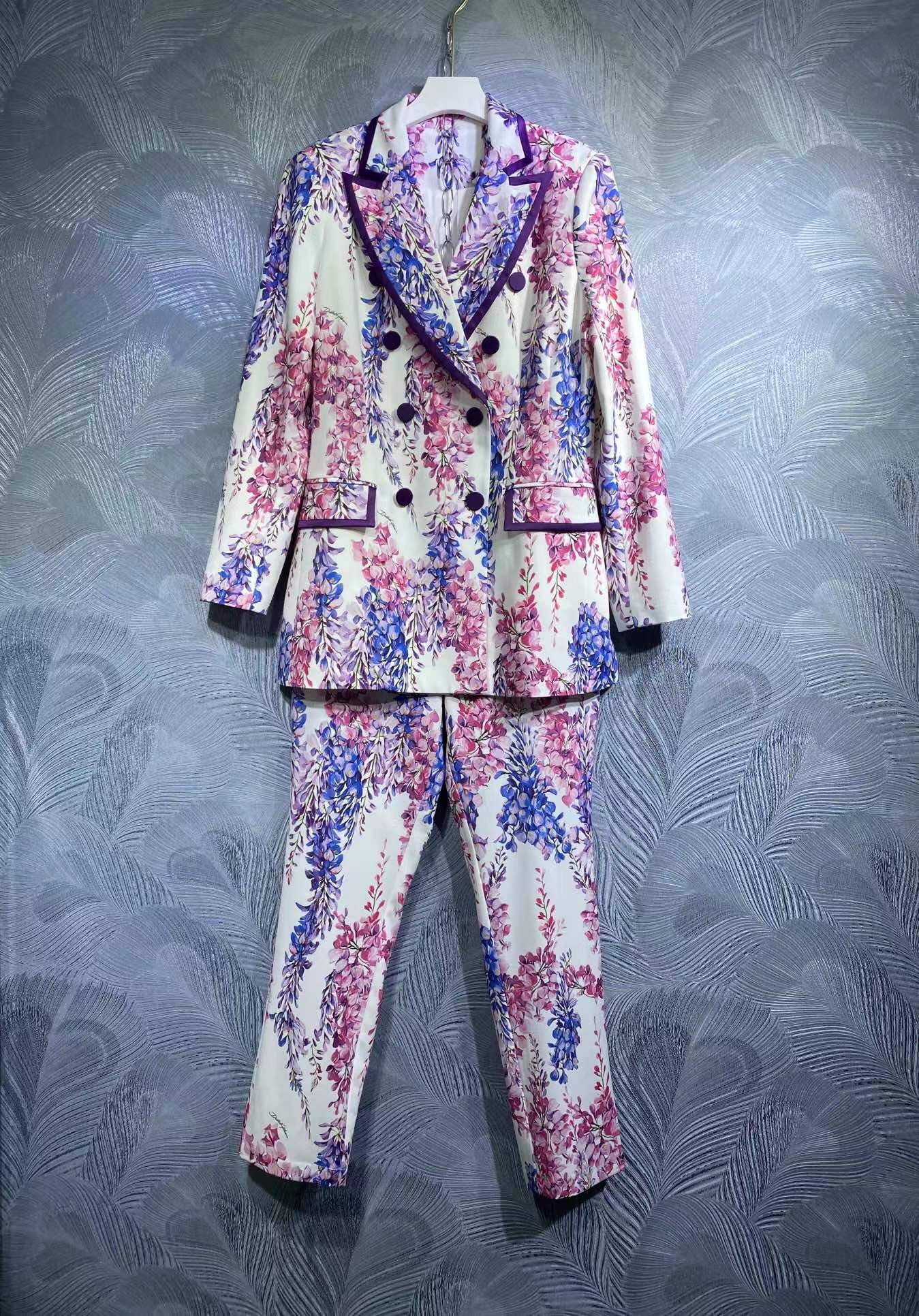 

High-quality office lady classic suits printed piping blazer and pants, As picture