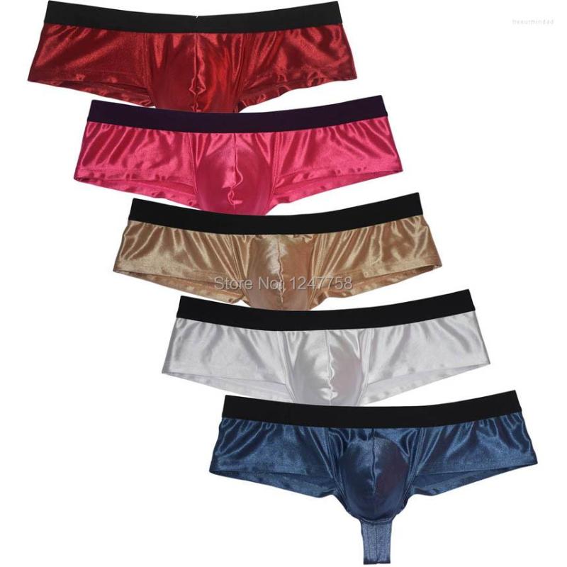 

Underpants Men Cheeky Boxer Bikini Underwear Male Shiny Fabric Shorts Trunks 1/2 Coverage Bokserki Meskie, Gold