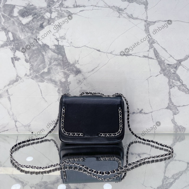 

French Designer Brand Flap Evening Bags Wallet Silver Hardware Real Leather Blake Classic Handbags Chain rimmed cover bag Multi Pochette Portable Sacoche 22x15cm, Black