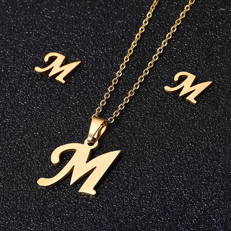 

Necklace Earrings Set & Stainless Steel Initial Letters Pendant Earring Sets For Women Mother Day' Gift M/A Alphabet Name Charm, Picture shown