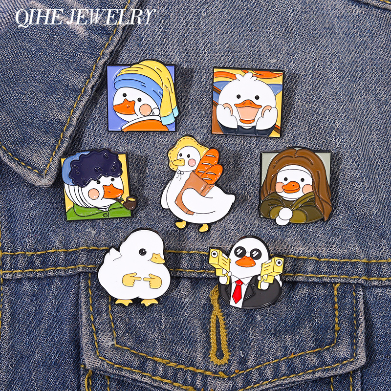 

Cute Duck Enamel Pin Retro Art Oil Painting Brooch Cartoon Animals Metal Custom Badge Lapel Pin Jewelry Gift for Artist Friends