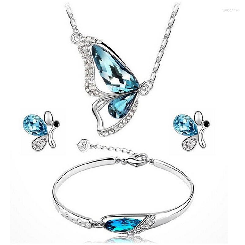 

Necklace Earrings Set Butterfly Bracelet Three-piece Fashion Jewelry Accessories For Women Party Decor, Picture shown