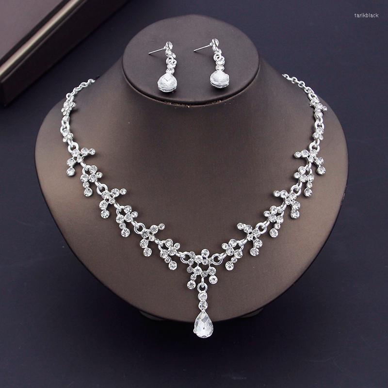 

Necklace Earrings Set Gorgeous Crystal Bride For Women Luxury Choker Wedding Dress Bridal Sets Fashion, Picture shown