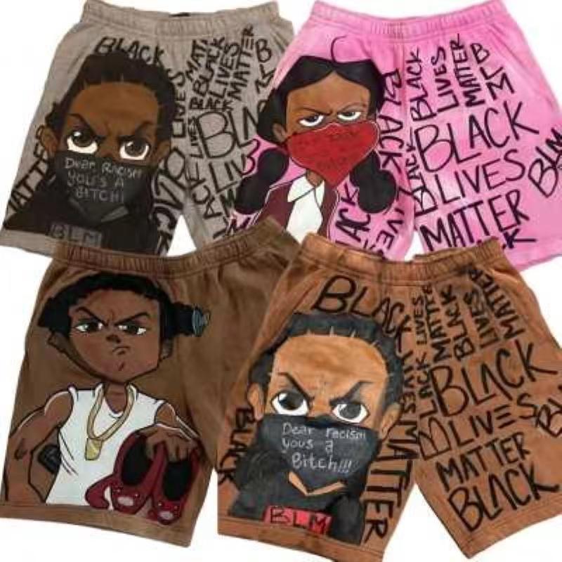 

Men's cartoon five point shorts Summer cotton elastic happy fool printing loose pants Beach pants Leisure home 30x Colour S-3XL size