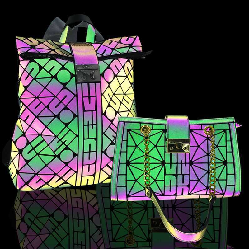 

2021 Luminous Geometric Backpack Fashion Holographic Shoulder Bag Luxury Designer Woman Bags Purse, Ad shoe bag