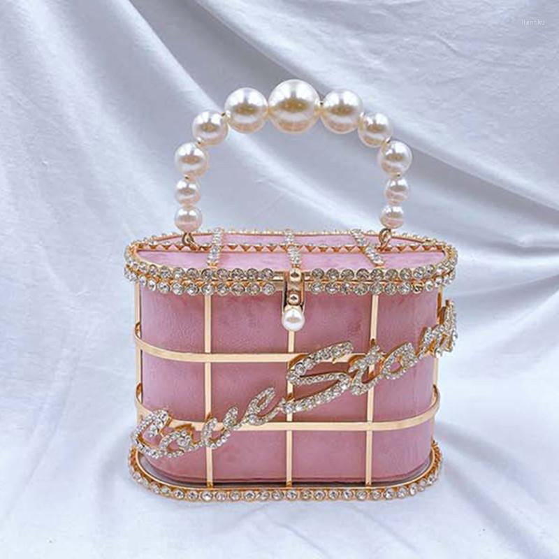 

Evening Bags Wedding Clutch Bag Elegant Bucket Diamond Hollow Out Metal Cage Handbag Party Purse High Quality, Black