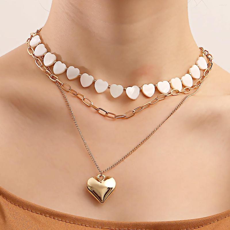 

Choker White Heart Shell Necklace For Women Gold Color Alloy Pendant Necklaces Female Layered 2022 Fashion Jewelry