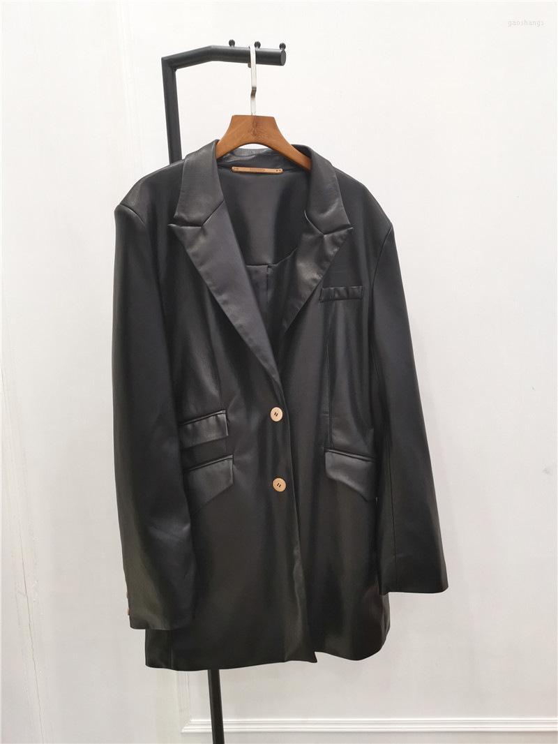 

Women' Leather Jacket 2022 Women Women' Environmental Protection Artificial Two-button Suit & Faux, Black