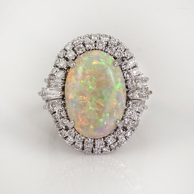 

Wedding Rings Modyle Silver Color Romantic CZ Big White Fire Opal For Women Drop Bands Ring