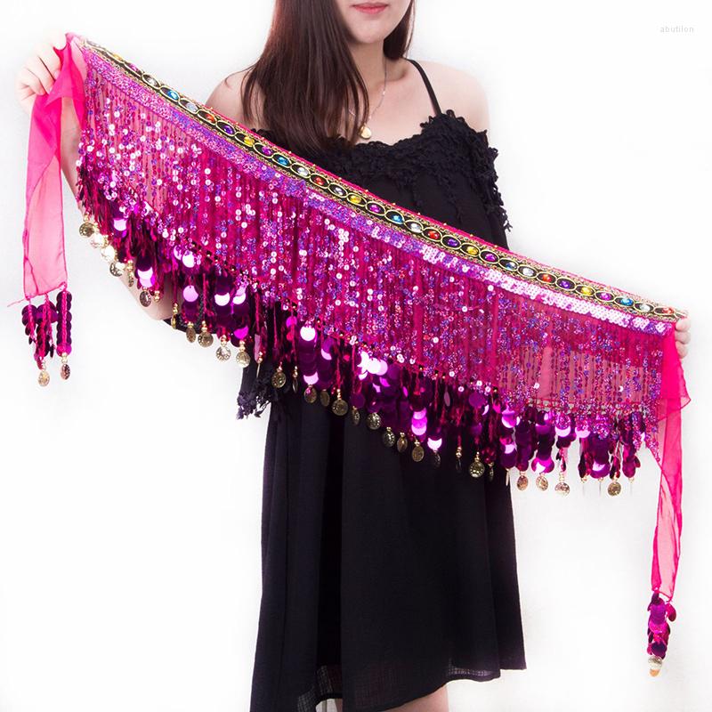 

Stage Wear Belly Dance Costume Women Hip Scarf Accessories Shiny Rhinestone Sequins Belt Skirt Bellydance Coins Silk Waistband Dancewear, 02