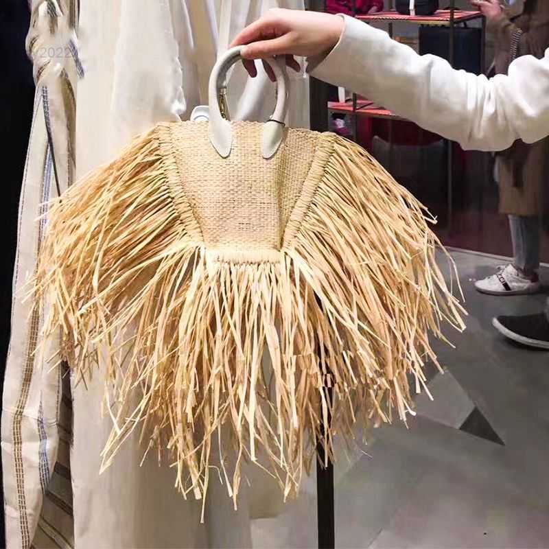 

fashion tassel straw bags rattan weave women handbags designer luxury handmade paper shoulder crossbody bags summer beach S2187, Beige 40x33cm