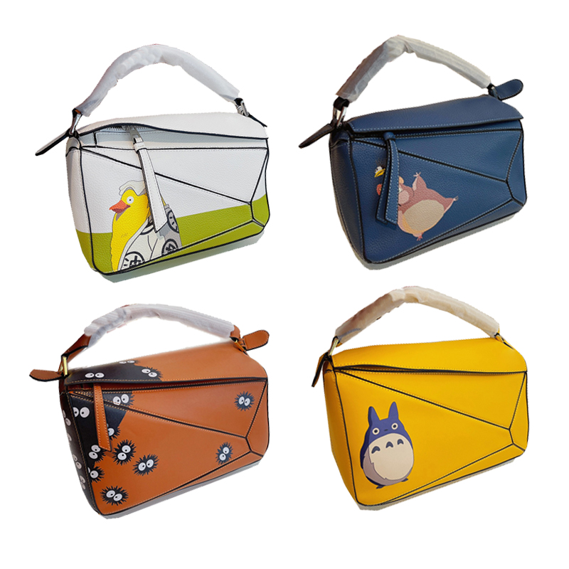 

mini puzzle Edge bag handbag crossbody zipper litchi rind leather 30cm 25cm 20cm limited edition cartoon small coal Totoro designer bags hobo package 985722 705643, Blue-cartoon