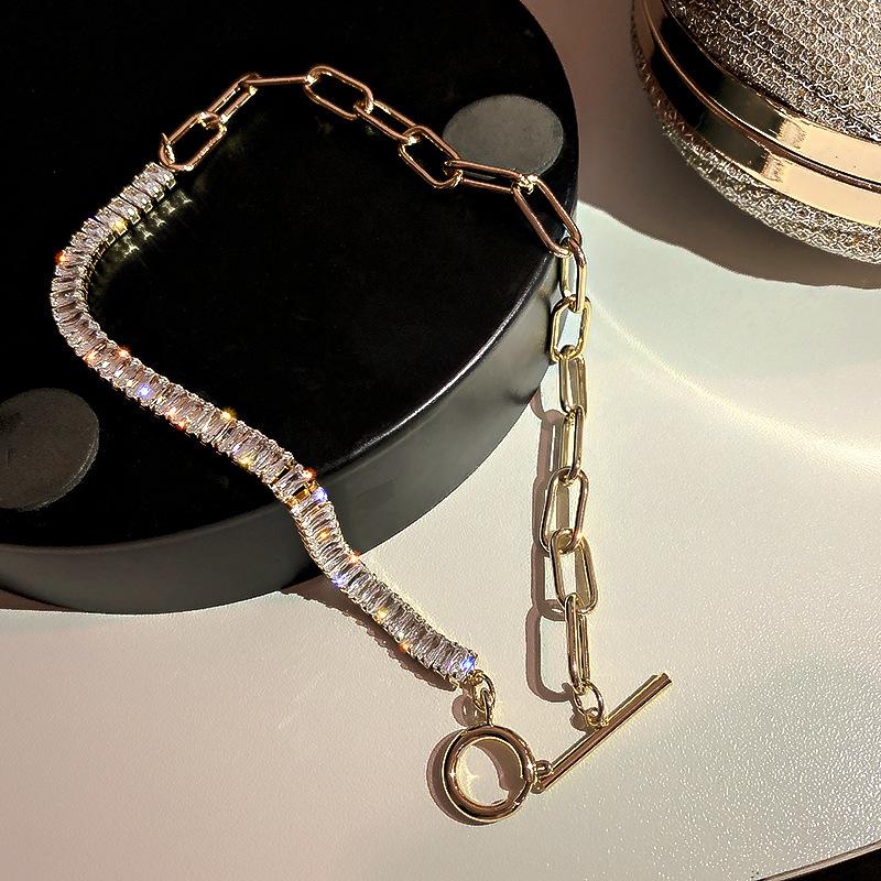 

Choker LoveLink Shiny Zircon Stitching Geometric Chain Alloy Irregular Asymmetry Water Wave Necklace Female High Quality Jewelry Gifts