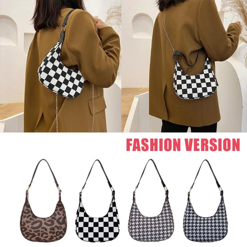 

Evening Bags Women Shoulder Bag Ladies Leopard Printing Crescent PU Leather Houndstooth Handbags Dumpling Messenger