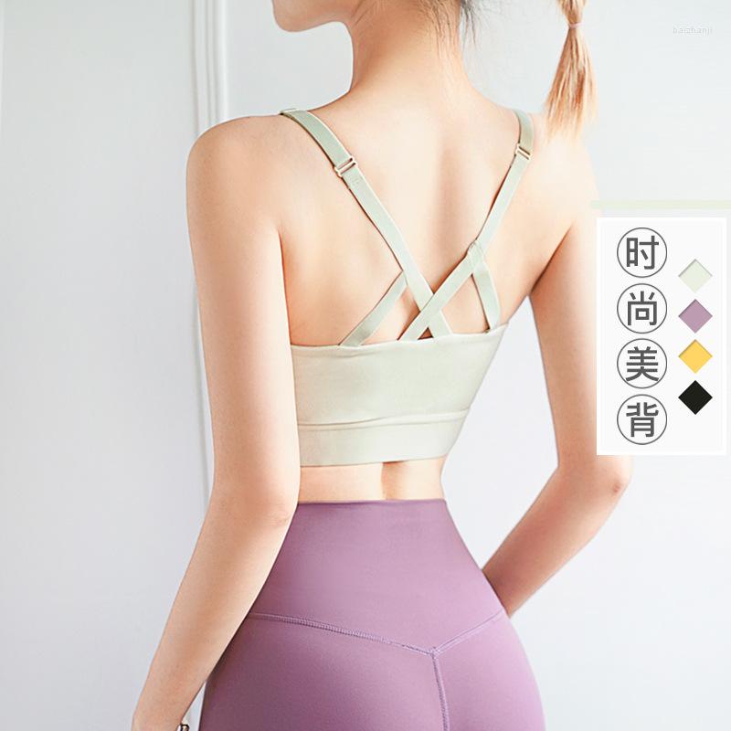

Bustiers & Corsets 2022 Running Fitness Shockproof Sports Bra Fashion Triangle Cross Back Yoga Underwear, Black