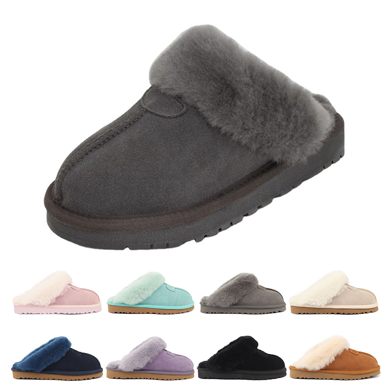 

designer wool Slippers winter Booties slides chestnut snow Scuffs Plush Rubber Indoor classic non slip mens women sports sneakers trainers size 3-12