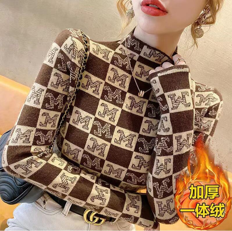

Women's Sweaters for Turtleneck Thickened Long Sleeve Vintage Letter Dress Basic T-shirt Lady Tee Top, 12