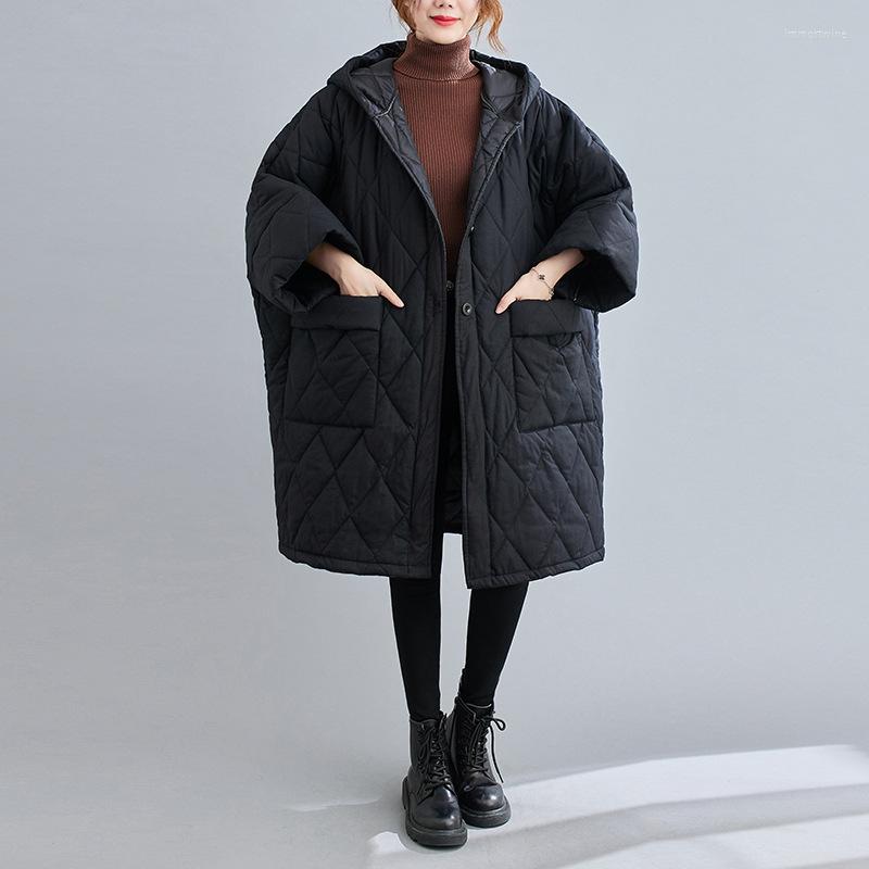 

Women's Trench Coats Women Casual Black Hooded Parkas Button Loose 2022 Autumn Winter Large Size Clothes Warm