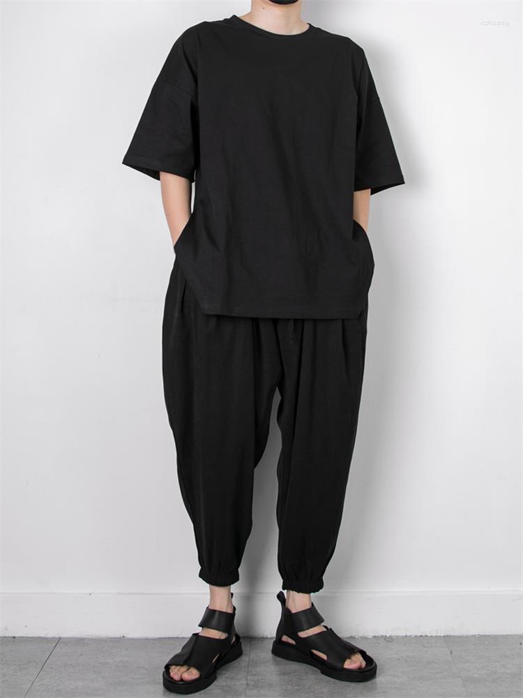 

Men' T Shirts Selling Summer Dark Yamamoto Wind Side Slit Loose Five Cuff Sleeve Solid Color Medium T-shirt Large Size, Black