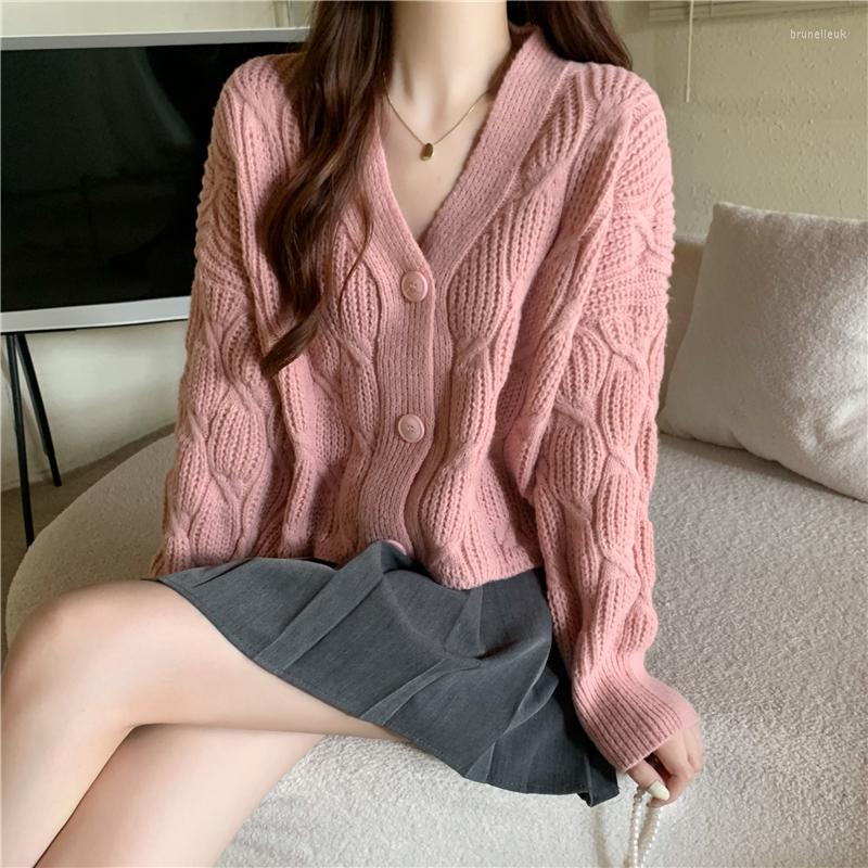 

Women's Knits Cardigan Women Knitted Button Front Korean Style Long Sleeve Sweater Autumn 2022 Coats, Pink