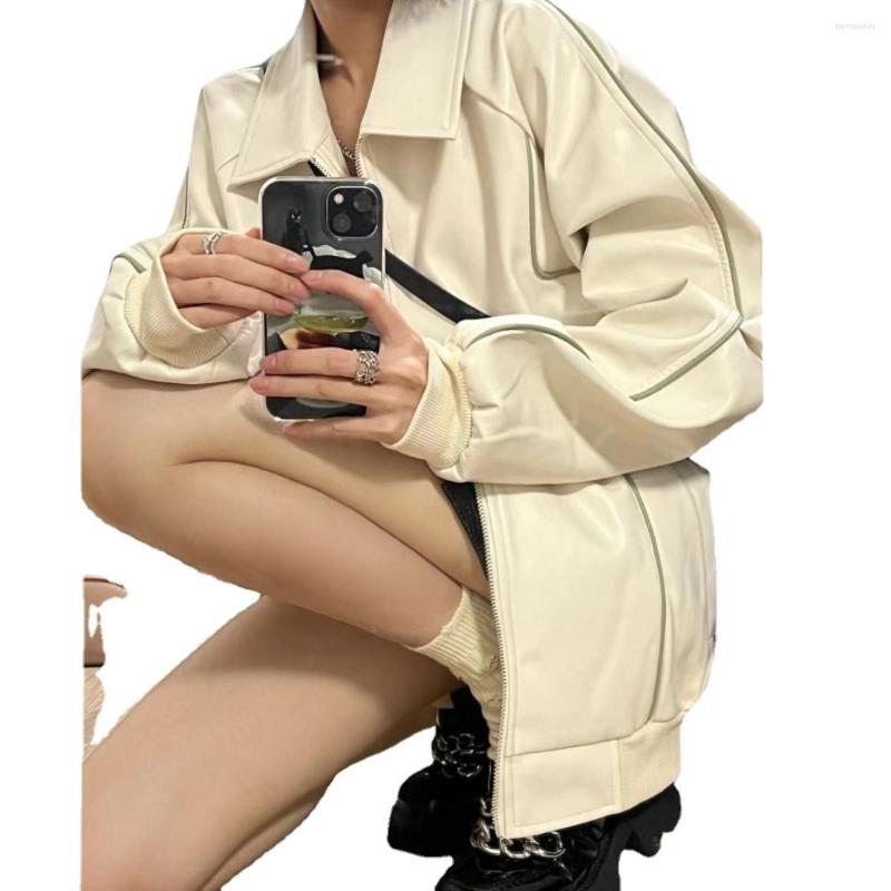 

Women' Leather Motorcycle Coat Women' Spring PU Couple Jacket Vintage Bf Oversize Loose Jackets For Women, Black