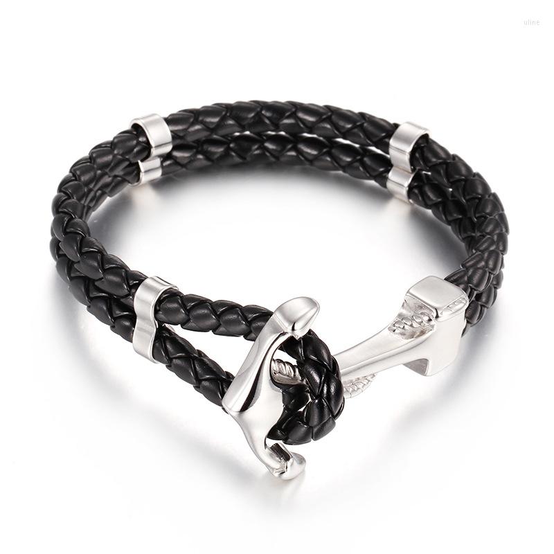 

Link Bracelets Stainless Steel Woven Leather Bracelet Men's Individual Anchor