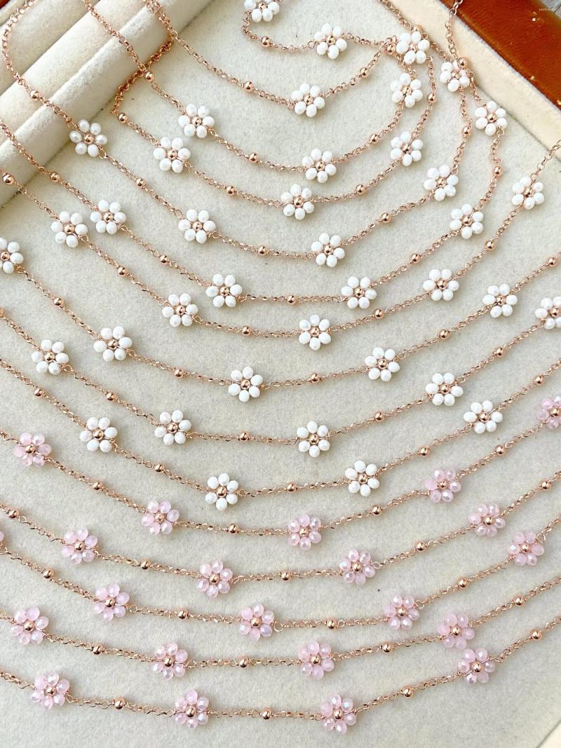 

Choker Natural Stone Copper Beads Daisy Chain Necklace For Women Vintage Pearl Flower 14K Gold Plating Fashion Necklaces Jewelry