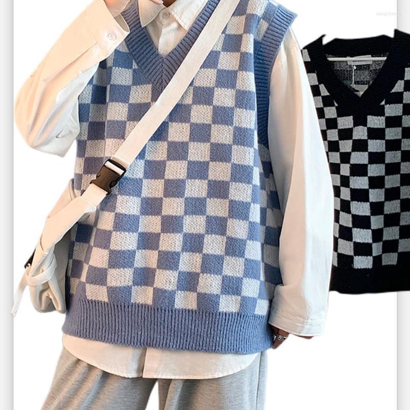 

Men's Vests Sweater Vest Men Daily Spring All-match Students Simple Plaid Fashion Korean Style Knitting V-neck Soft Retro Ins, Blue vest