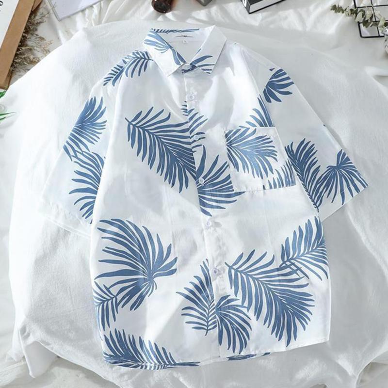 

Men's Casual Shirts Short Sleeve Men Shirt Colorful Print Beach Turn-down Collar Single-breasted Summer Top For Holiday, Yellow