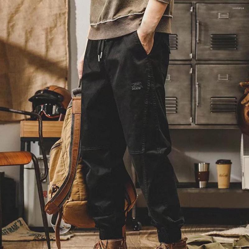 

Men's Pants Men Vintage Mid Waist Cargo Solid Color Loose Pockets Sports Breathable Elastic Drawstring Harem, Black