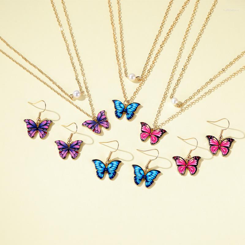 

Necklace Earrings Set Multilayer Pendant For Women Fashion Butterfly Drop Bridal Jewelry Party Gifts, Picture shown