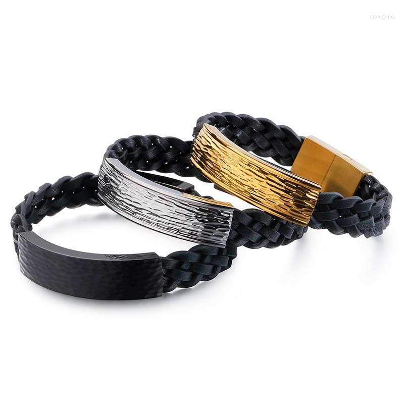 

Link Bracelets Simple Trend Men's And Women's Leather Stainless Steel Bracelet Woven