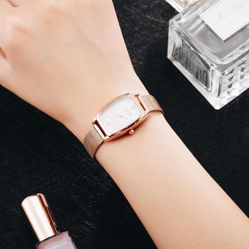 

Wristwatches 2022 Fashion Trend Women's Casual Mesh Strap Watch Rectangular Marble Dial Trendy, Brown