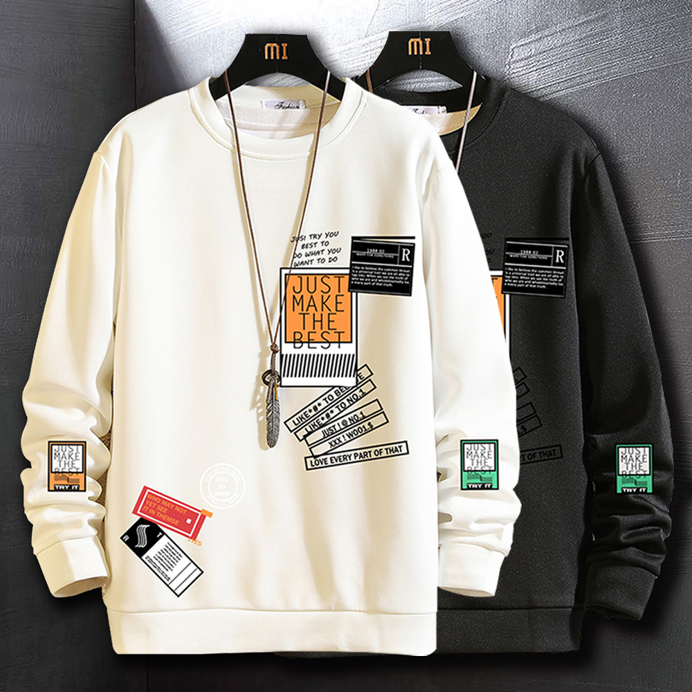 

Men's Sweatshirts Casual Long Sleeve Shirts Men Fashion Clothing Harajuku Style Streewtear Printing Sweatshirts Hip Hop Clothes, White