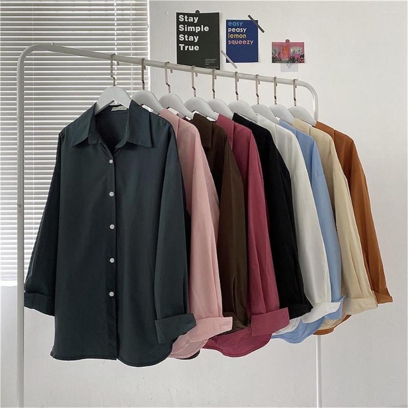 

Women's Blouses Women Button Up Shirt Plus Size Tops Korean Fashion Long Sleeve Blouse Clothes 2022 Summer Office Lady White Black Pink, Orange