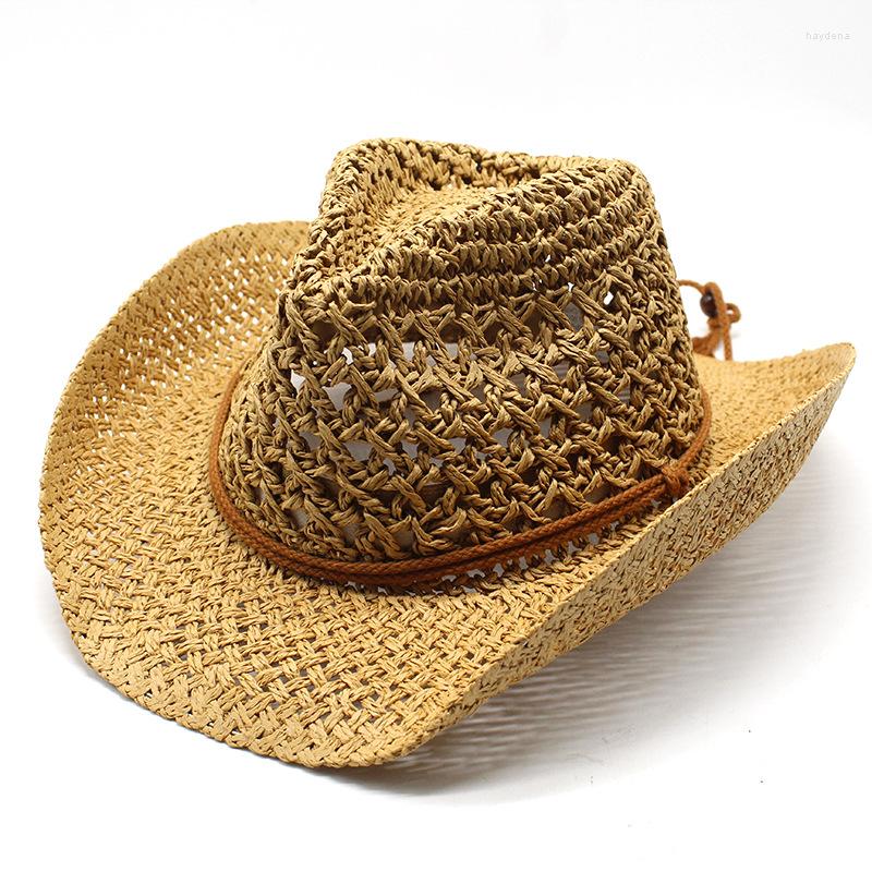 

Berets Cowboy Hats Simple Handwork Sun Women Summer Boho Straw Beach Fedoras Trilby Men Hollow Out Panama Hat, Brown