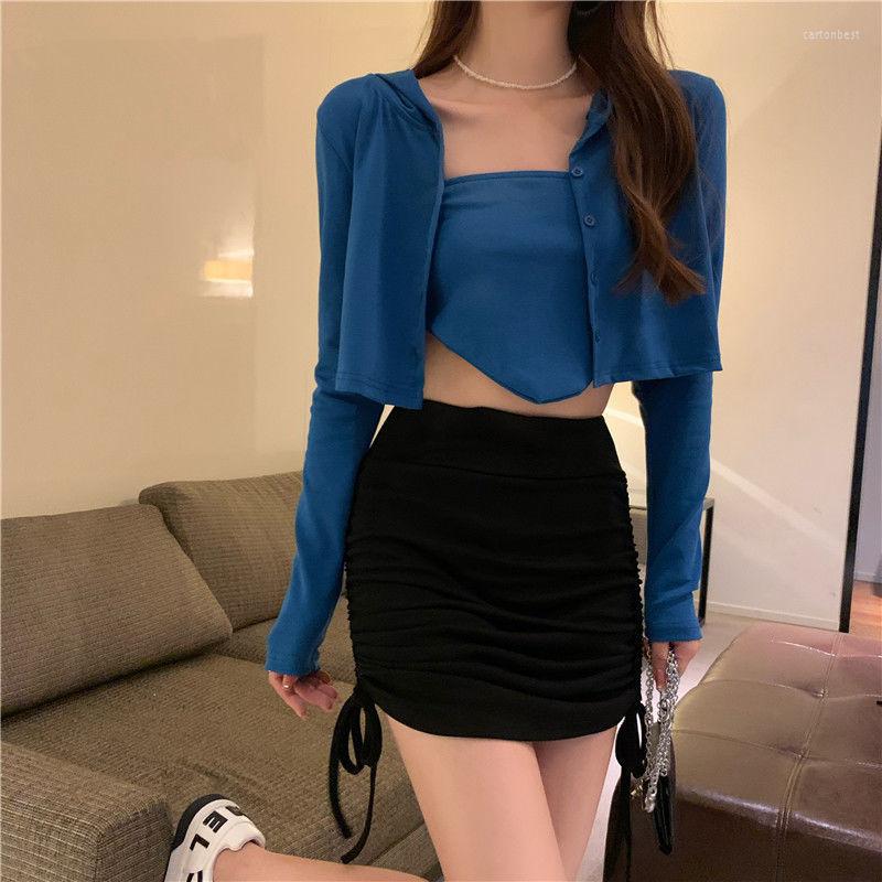 

Work Dresses Sets Women 4 Colors Solid Fashion Leisure Minimalist All-match Preppy Style Korean Version Tender Basic Teens Classy Elegant, Blue sets
