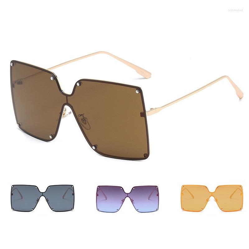 

Sunglasses High Fashion Stylish One Lens Oversize Big Metal Frame Square Shades Tinted UV Protection Sun Glasses Gafas For Women