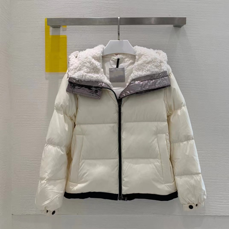 

2022 Women Puffer Jacket Winter Femme Parka Lamb Wool Splicing Short Hooded Down Coats Fashion All-match Short Thicken Outerwear, Premium freight
