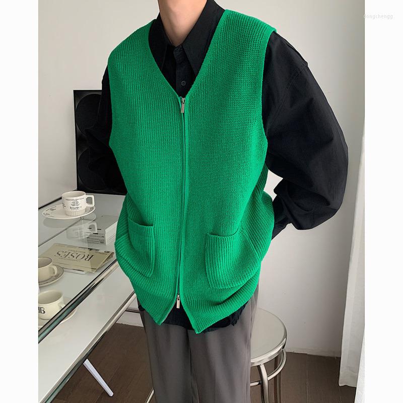 

Men's Vests Autumn Cardigan Sweater Vest Men Warm Fashion Casual Knit Coat Korean Loose Zipper Mens Jumper Clothes, Black