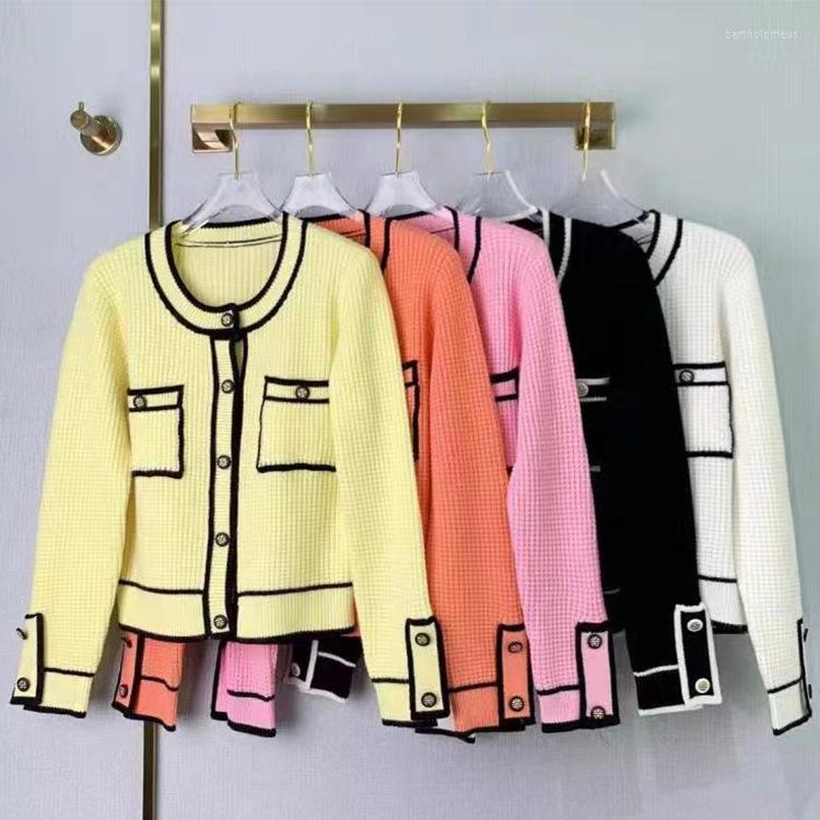 

Women' Knits 2022 Spring Autumn Chic Women' High Quality O-neck Knitted Jackets Pockets Cardigans Top F079, Black