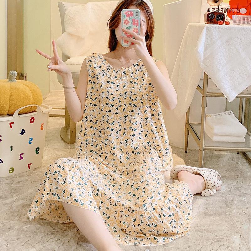

Women's Sleepwear Nightgown Home Dress Sexy Cotton Sleep Nightwear Summer Women Suspenders Night Printing Flower Nightwdress, Blue white flowers