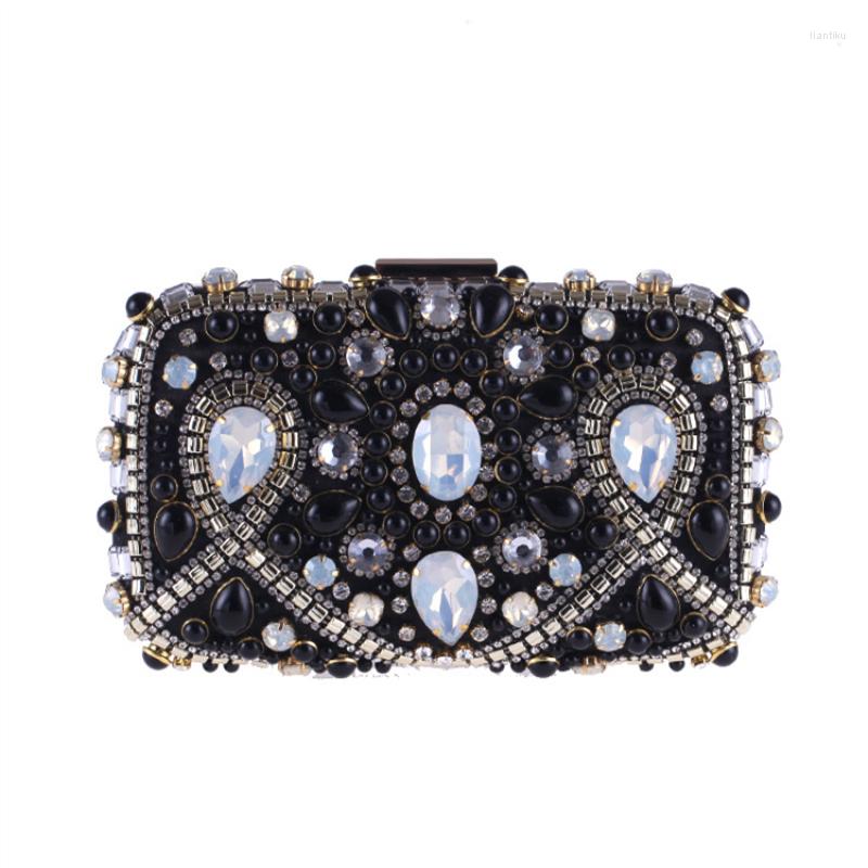 

Evening Bags Design Women Handmade Beaded Diamonds Soft Shell Day Clutches For Wedding/Party/Dinner Purse, Black