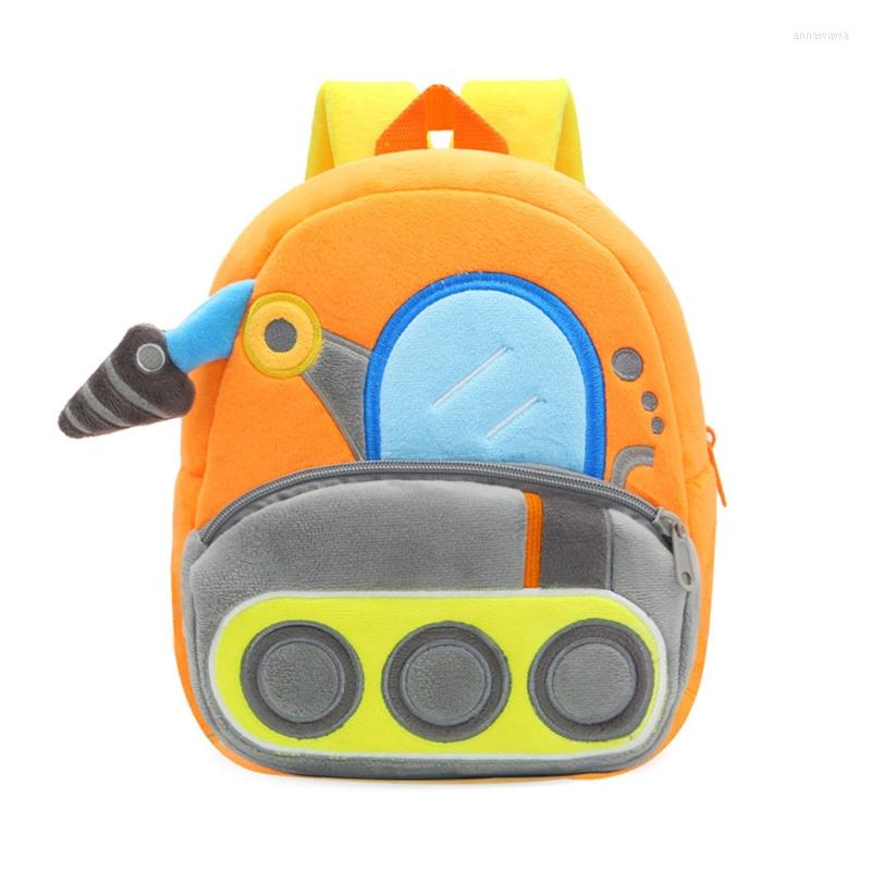 

School Bags Toddler Backpack Cute Preschool Bag Plush Cartoon Bookbag Engineering Vehicle Pattern For Little Boys Girls Kids Students, Forklift