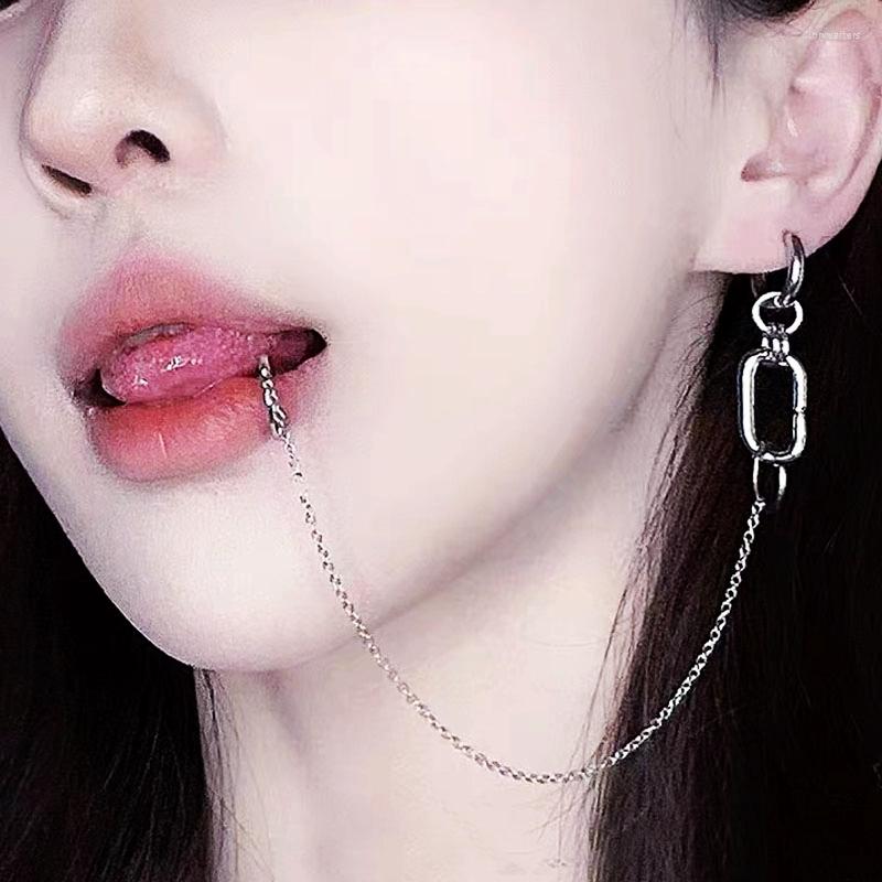 

Stud Earrings 1Pc Non Piercing Lip Ring Clip Stainless Steel Lip-Chain Fake Septum Labret Nostril Rings Studs No Pierced Punk Jewelry Face