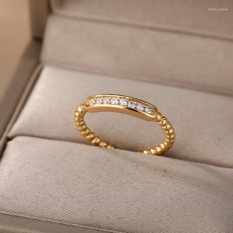 

Cluster Rings Vintage Punk Zircon Round For Stainless Steel Gold Color Open Crystal Ring Wedding Couple Jewerly Anillos MujerCluster