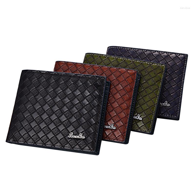 

Wallets Arrival Casual Knitting Pattern Men's Leather Wallet Short Card Holder For Man Choice Male Purse 4 Colors, Black